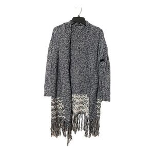 Aerie Womens Open Duster Length Cardigan Blue Heathered Tassle Bottom Size